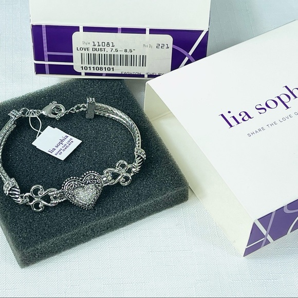 LIA SOPHIA Bracelet LOVE DUST silver chain heart 7.5-8.5 fashion jewelry NEW - Picture 5 of 6